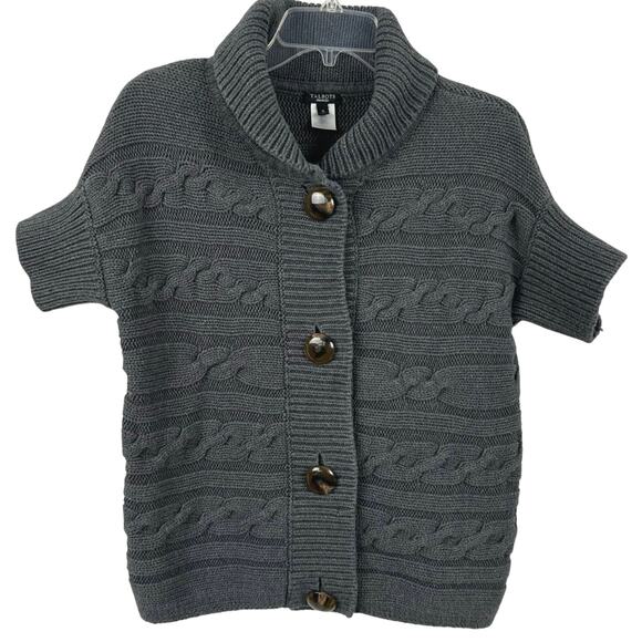 Talbots Women Short Sleeve Chunky Cable Knit Cardigan Sweater Gray Size Small - Picture 1 of 5